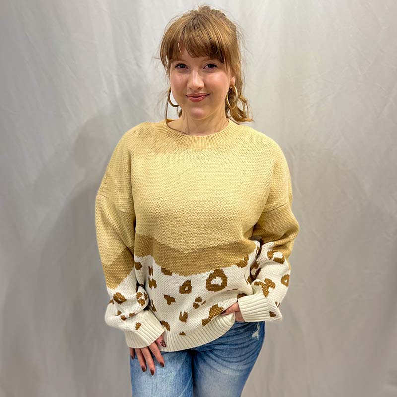 Chevron Animal Print Colorblock Pullover Sweater - Image 6