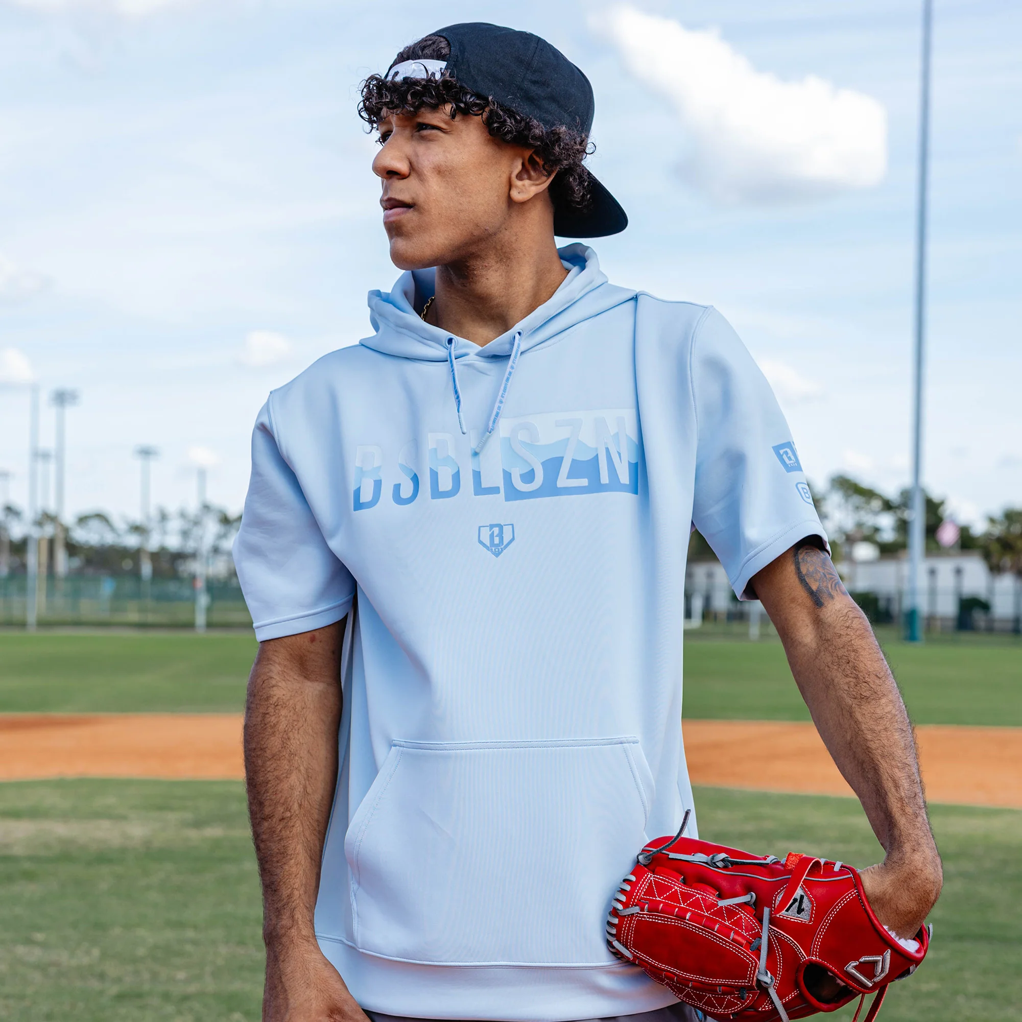 Youth Powder Blue Short Sleeve Hoodie - Image 3