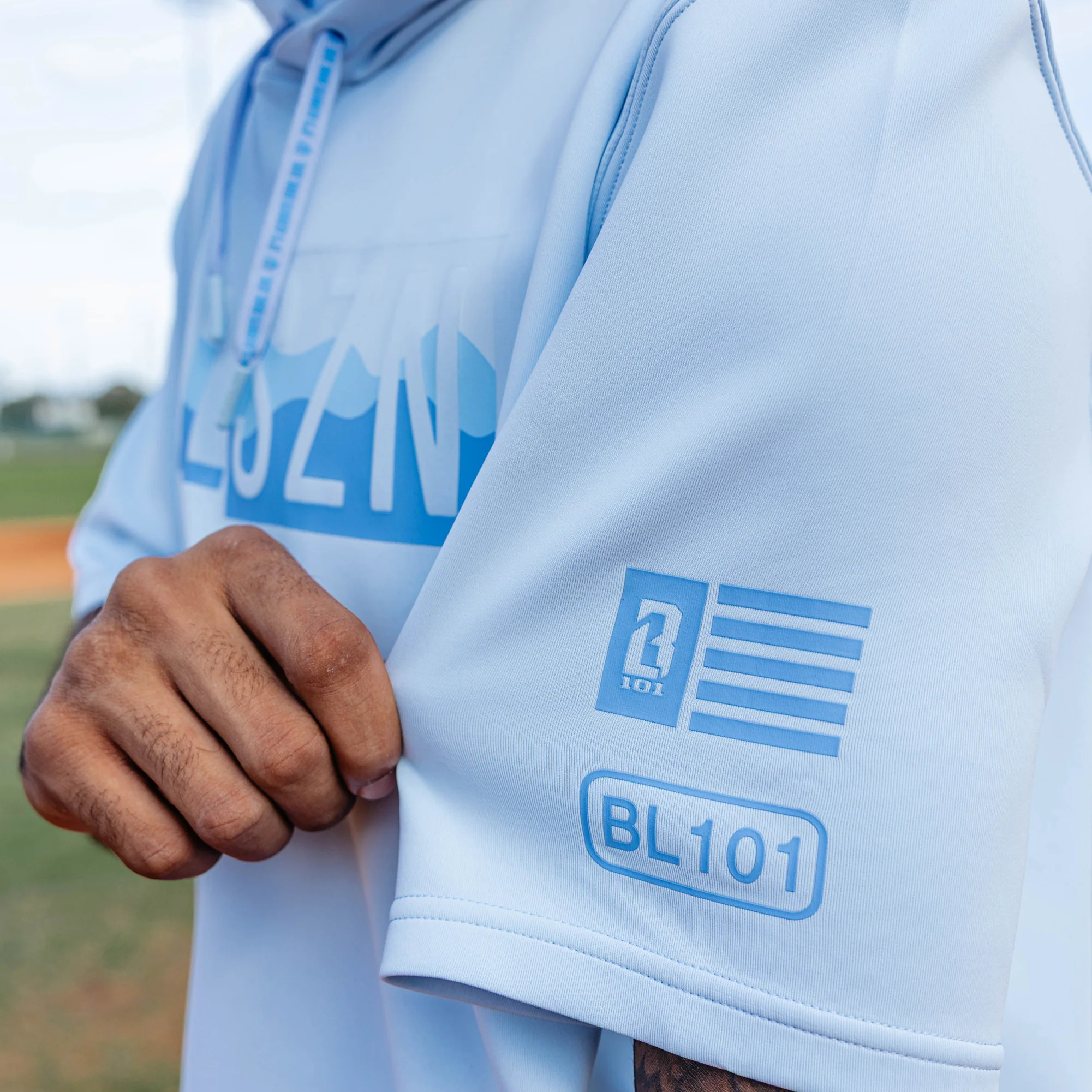 Youth Powder Blue Short Sleeve Hoodie - Image 4