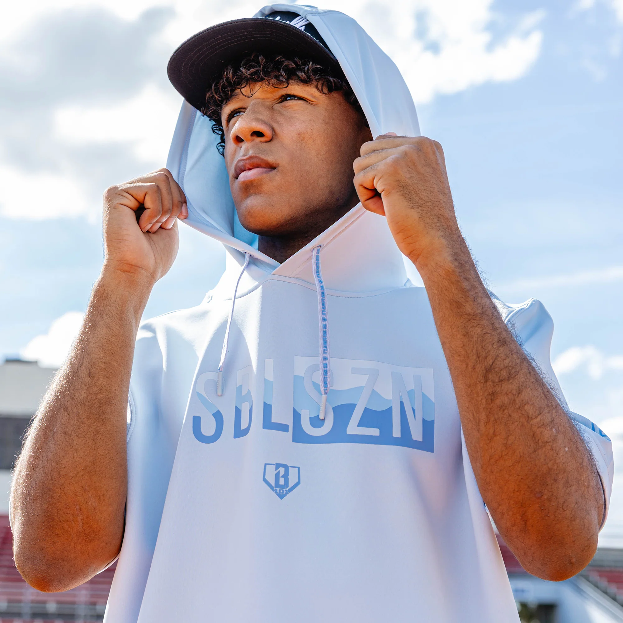 Youth Powder Blue Short Sleeve Hoodie - Image 5
