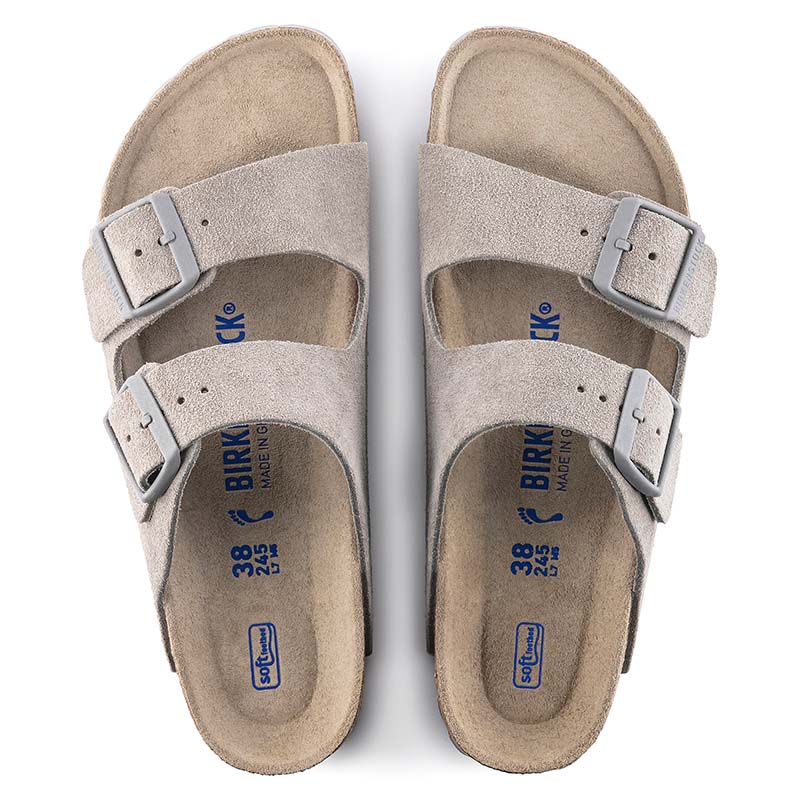 Women's Arizona Soft Footbed Suede Leather Sandals in Stone Coin - Image 3