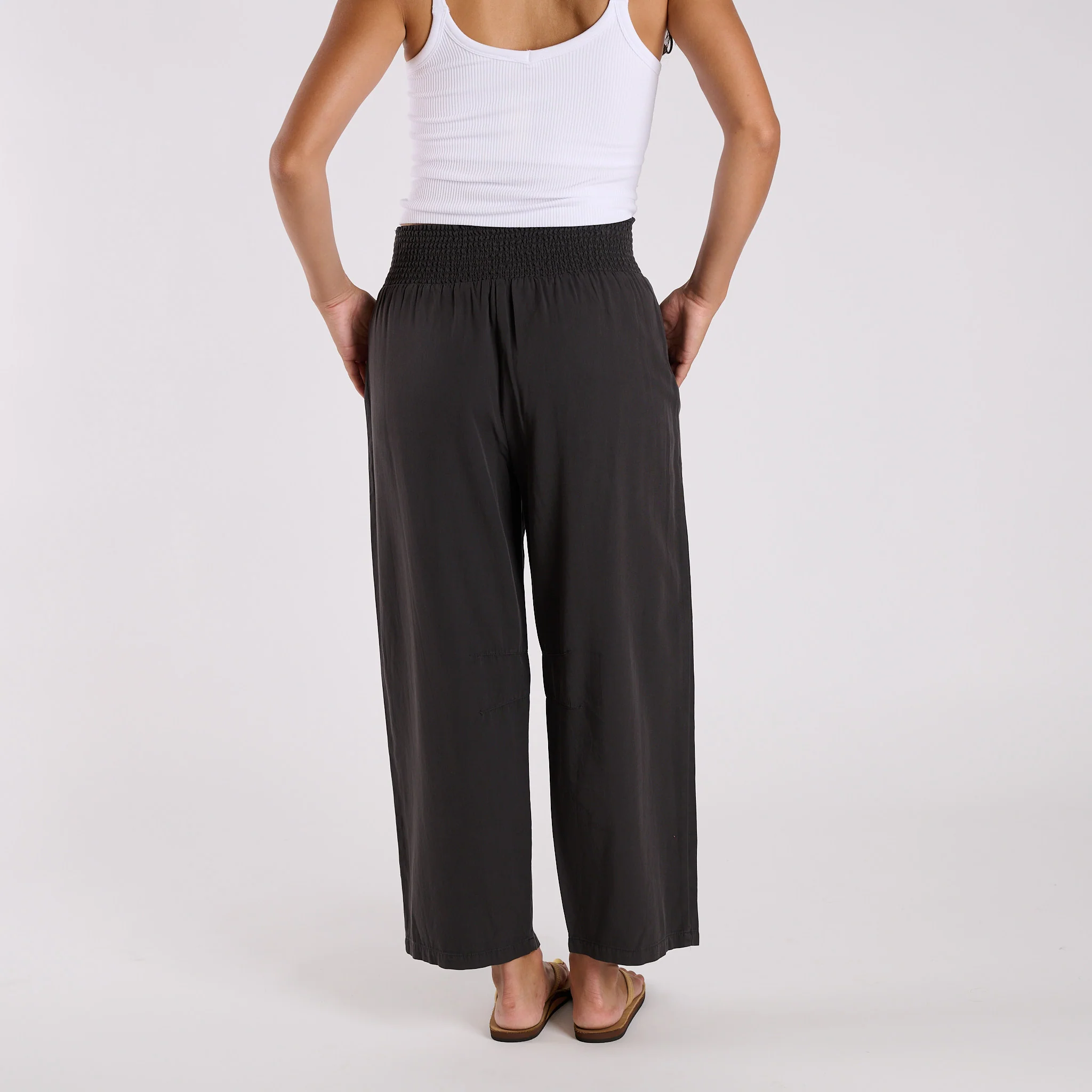 Smocked Waist Wide Leg Pants in Black - Image 3