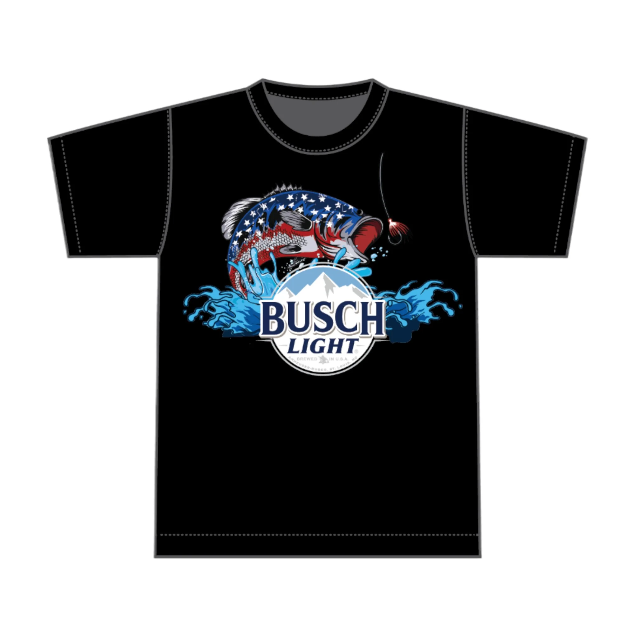 Busch Light Patriotic Big Mouth Bass Short Sleeve T-Shirt in Black