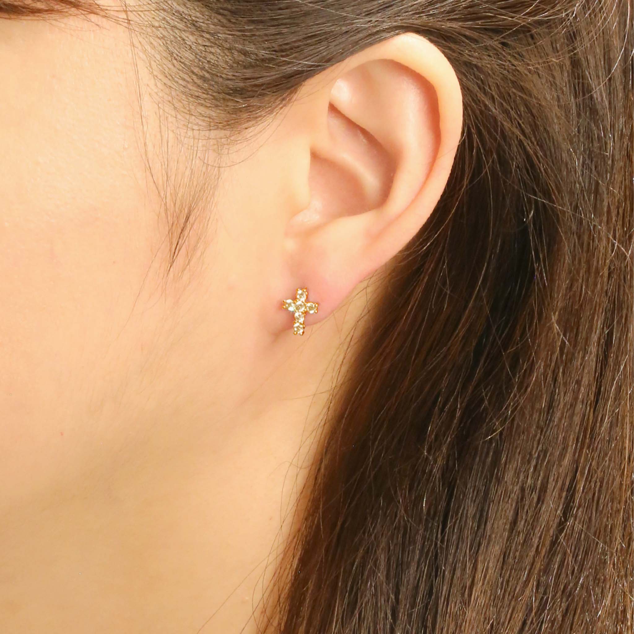 Diamond Cross Stud Earrings - Image 2