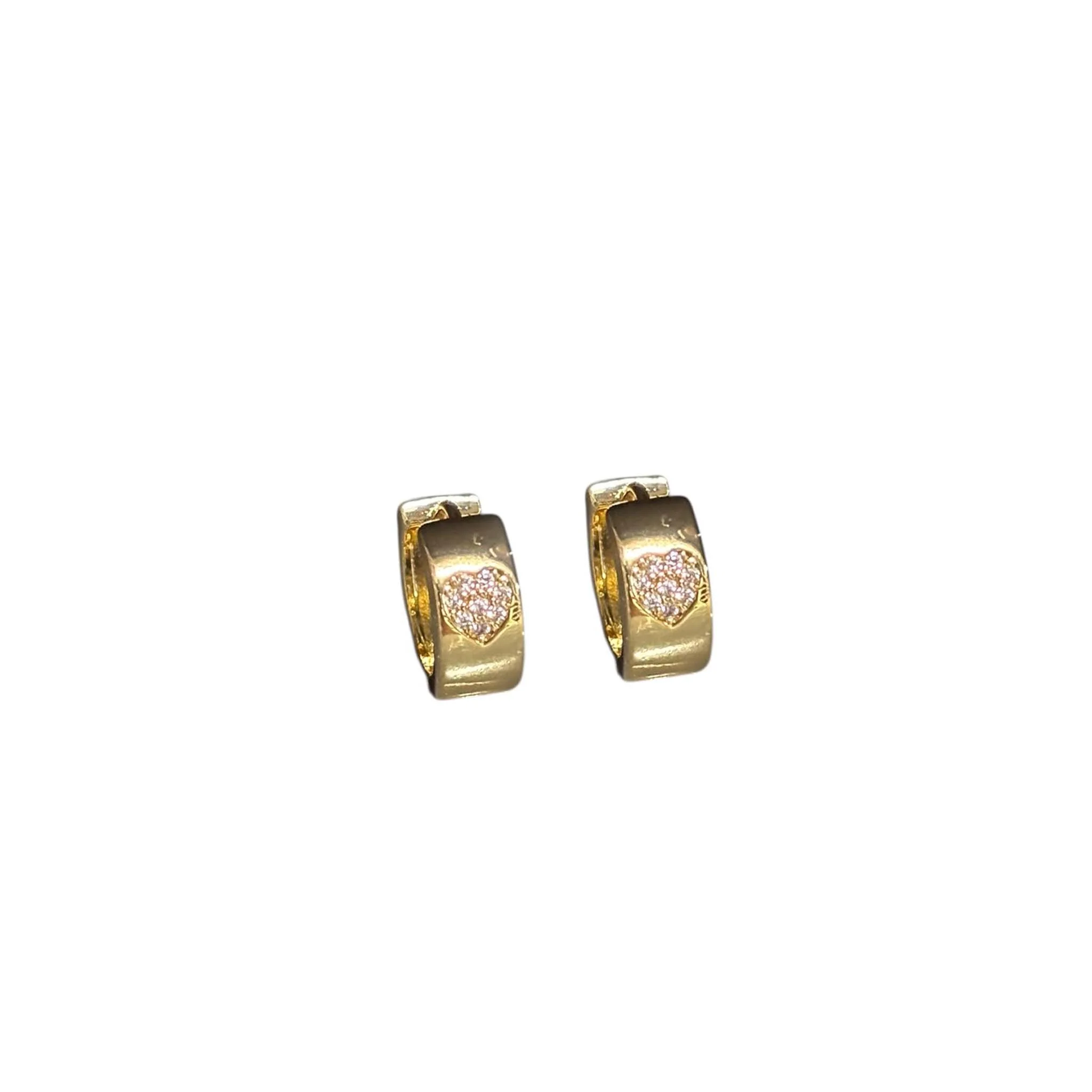 Gold Huggie Hoop Earrings with Hearts - Image 2