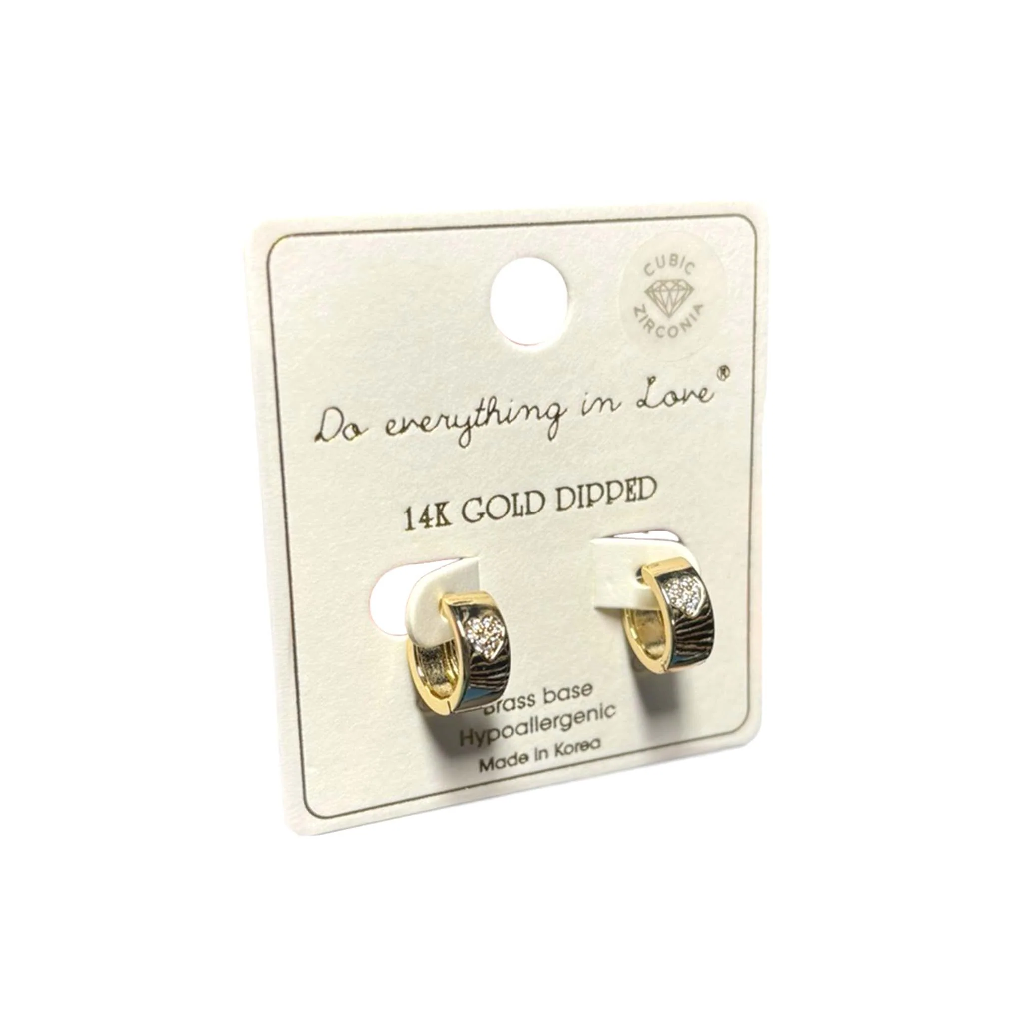 Gold Huggie Hoop Earrings with Hearts - Image 3