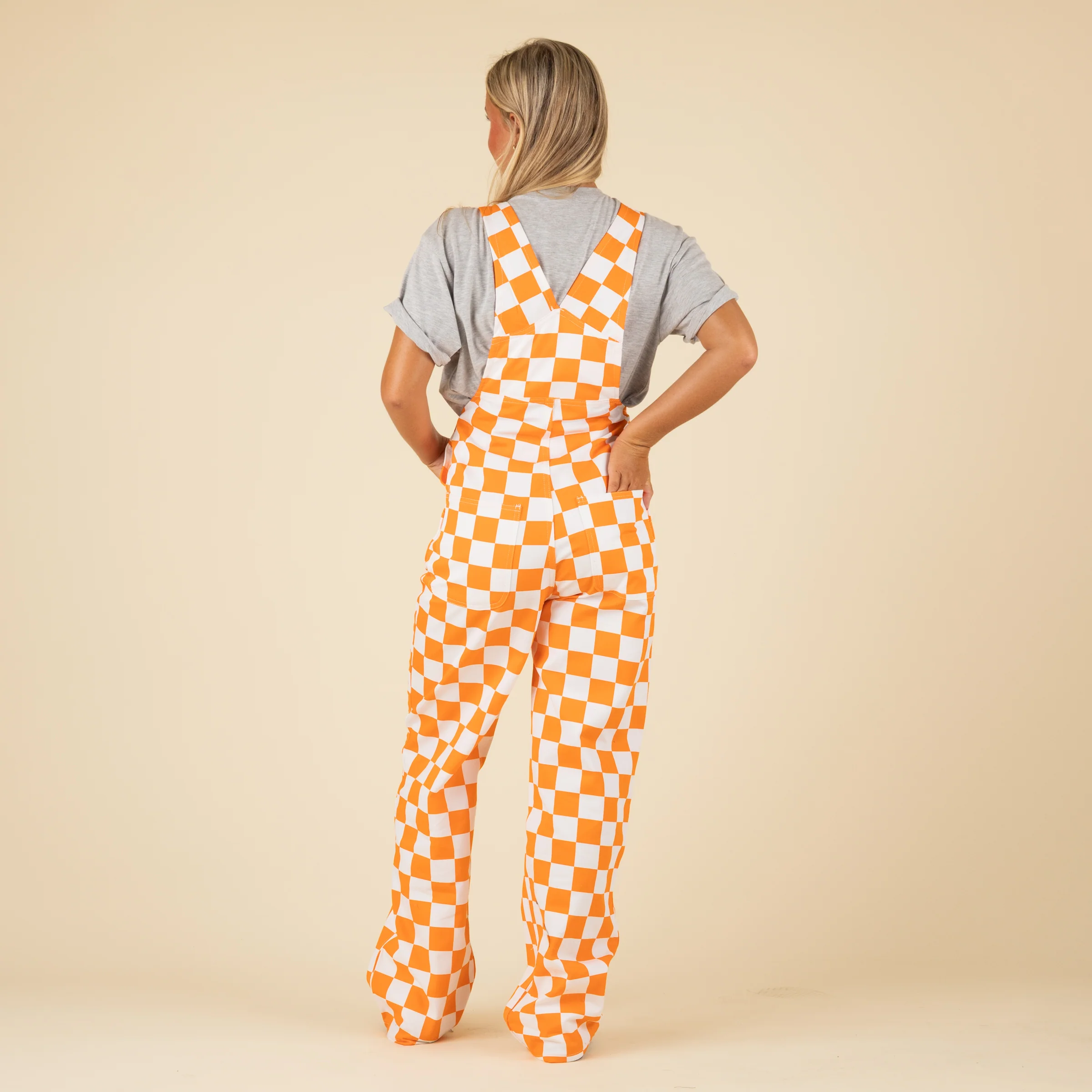 Checked Orange and White Overall Bibs - Image 3