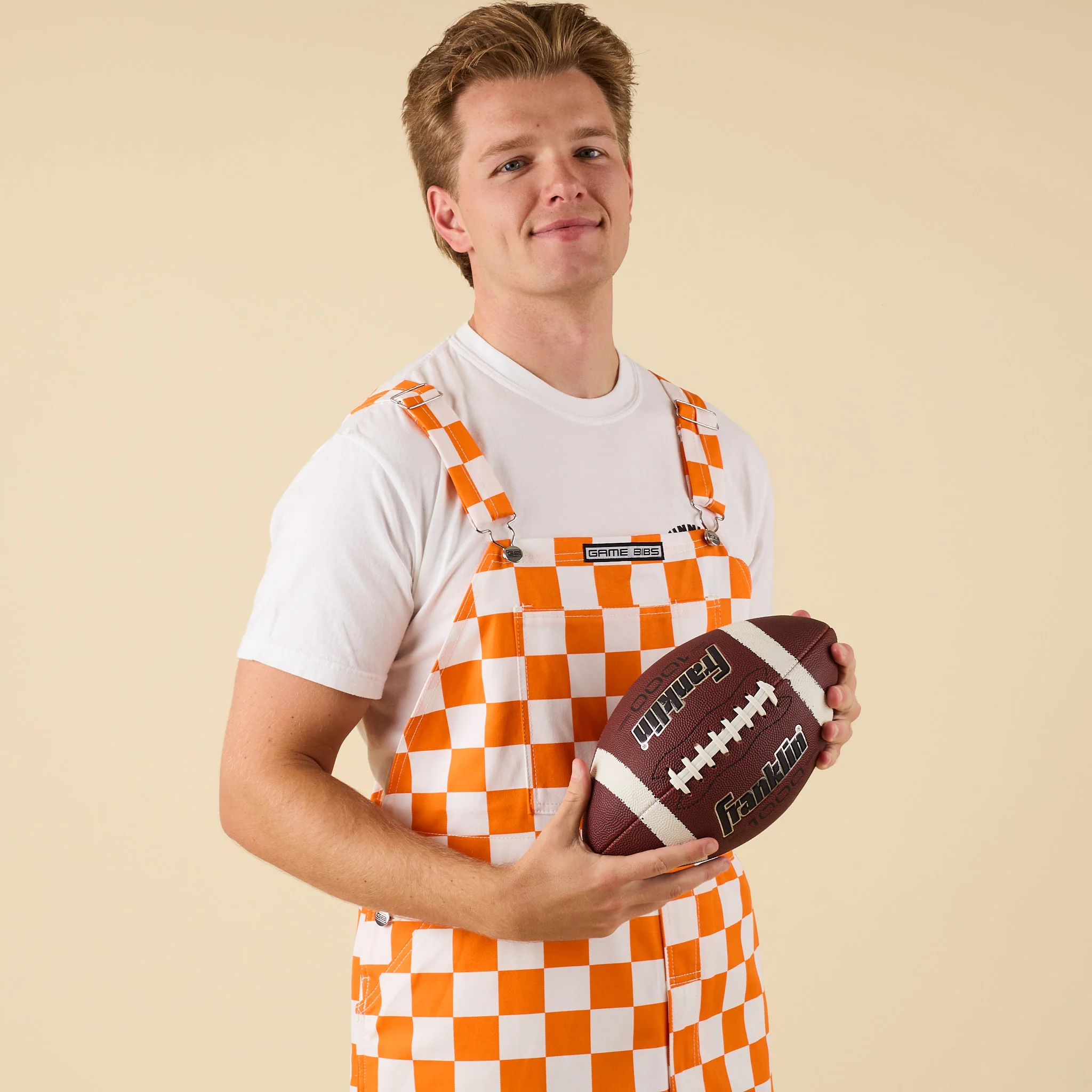 Checked Orange and White Overall Bibs - Image 5