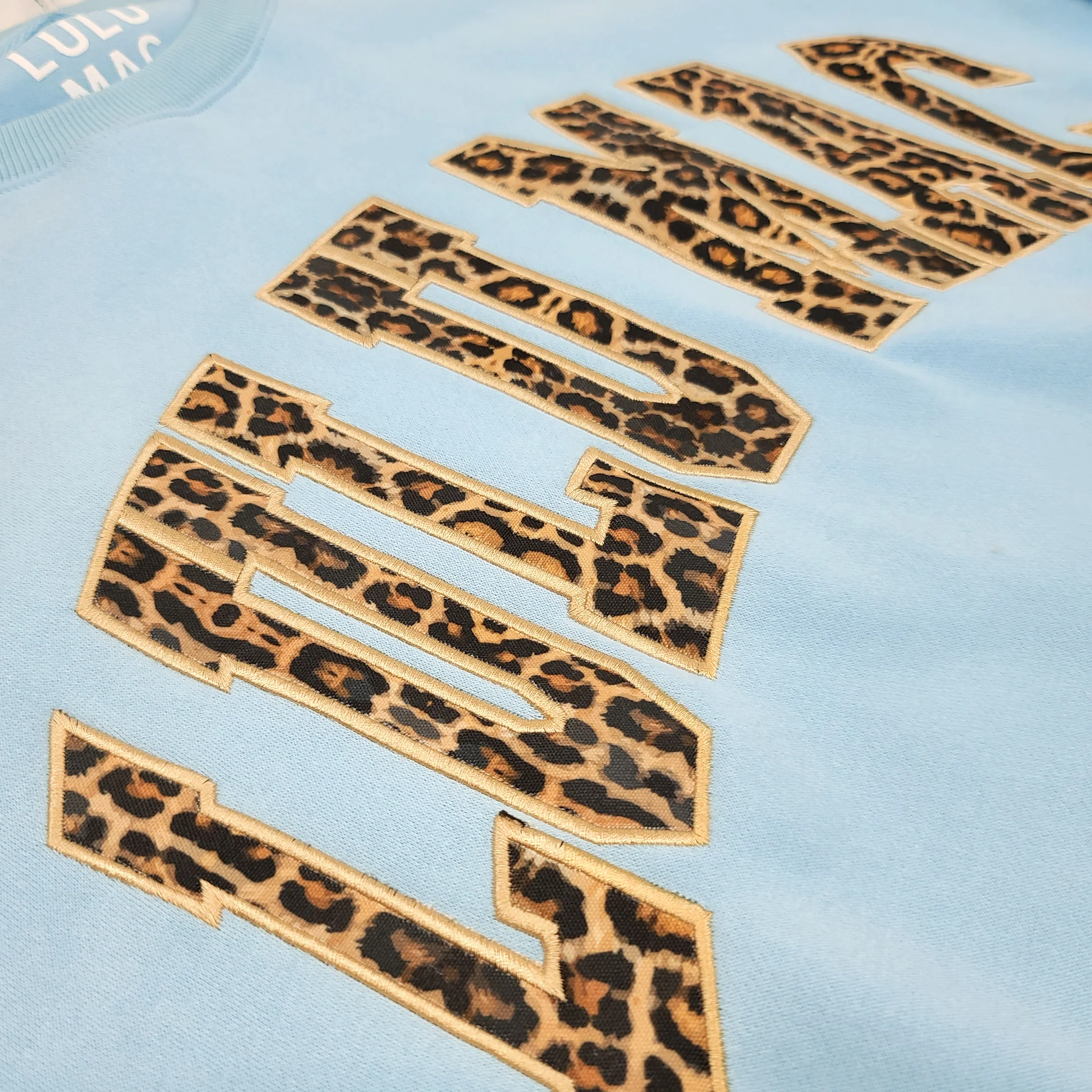 Lulu Mac Embroidered Crewneck Sweatshirt in Light Blue and Leopard - Image 2