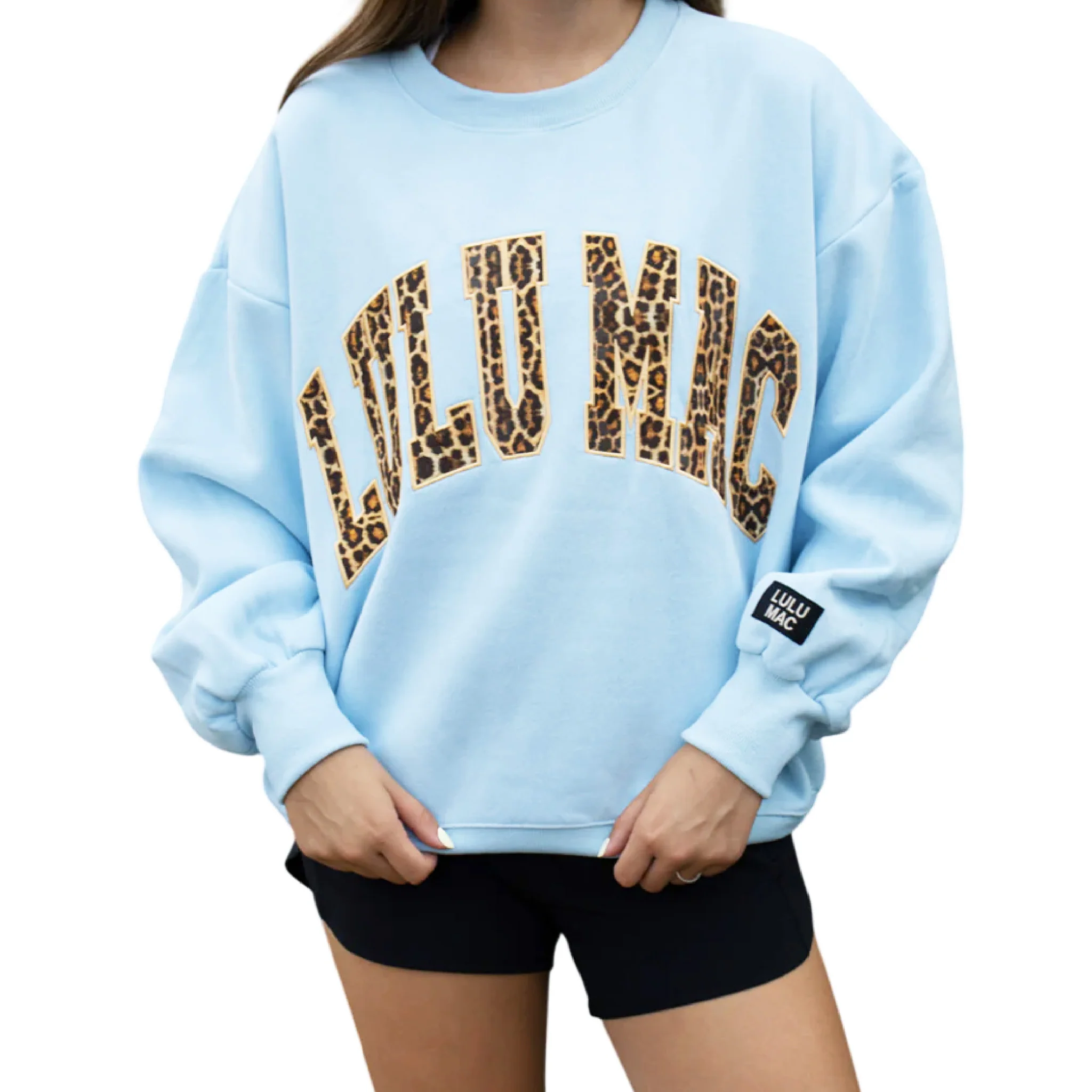 Lulu Mac Embroidered Crewneck Sweatshirt in Light Blue and Leopard - Image 3