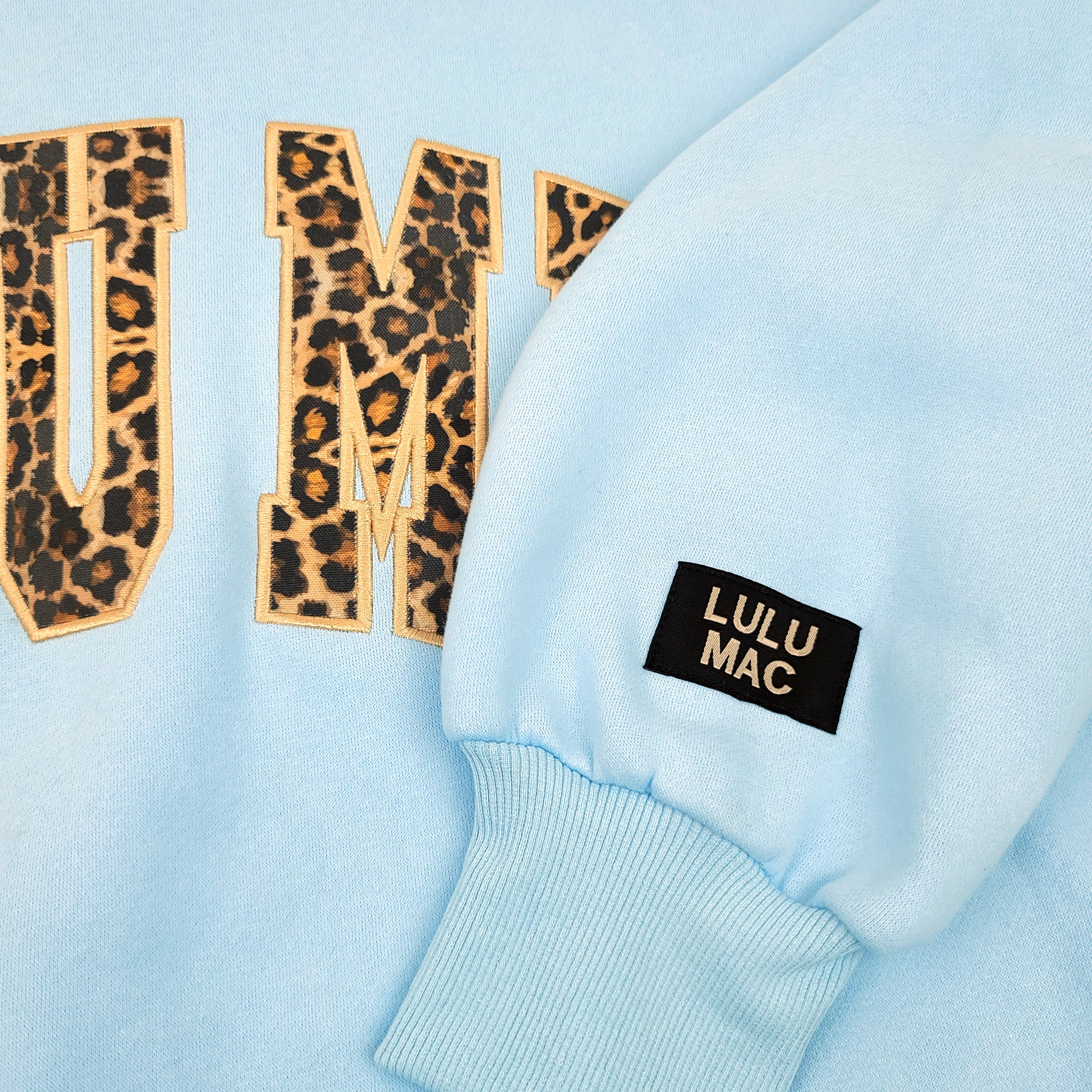 Lulu Mac Embroidered Crewneck Sweatshirt in Light Blue and Leopard - Image 4