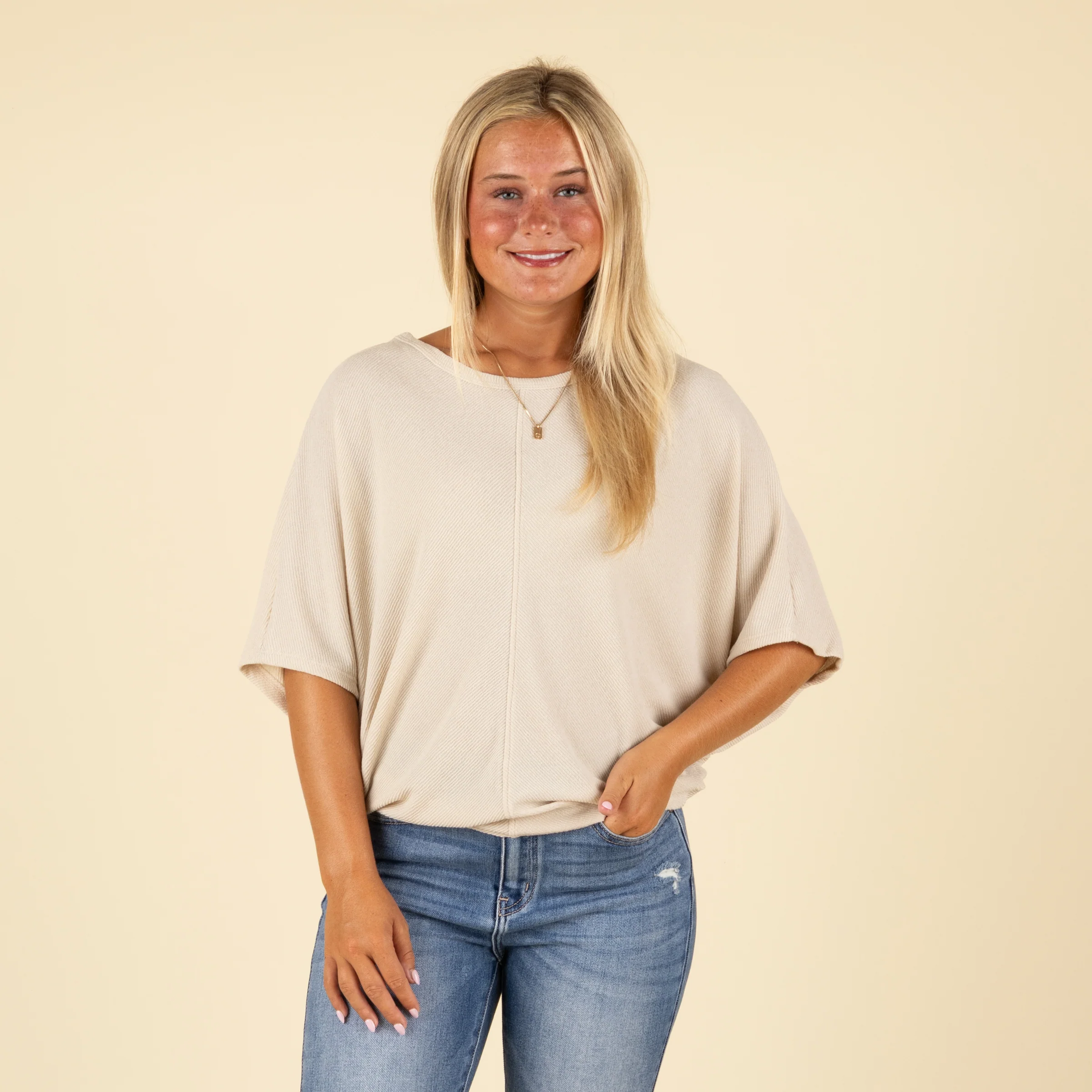 Short Sleeve Miter Ribbed Cocoon Top - Image 7