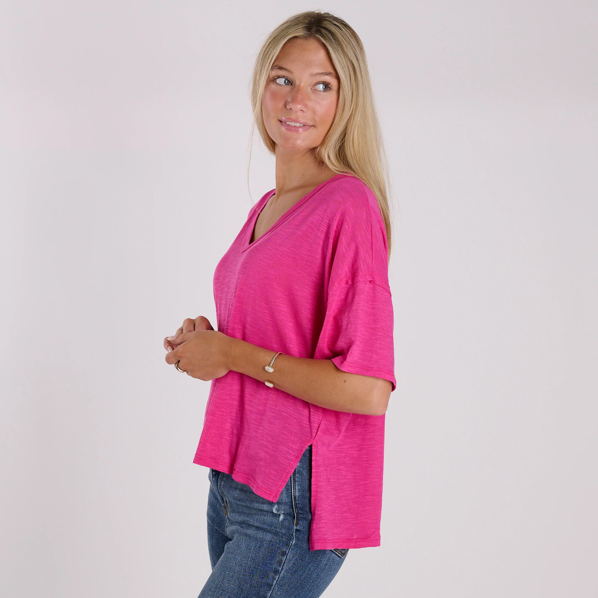 Side Slit V-Neck Short Sleeve Top - Image 10