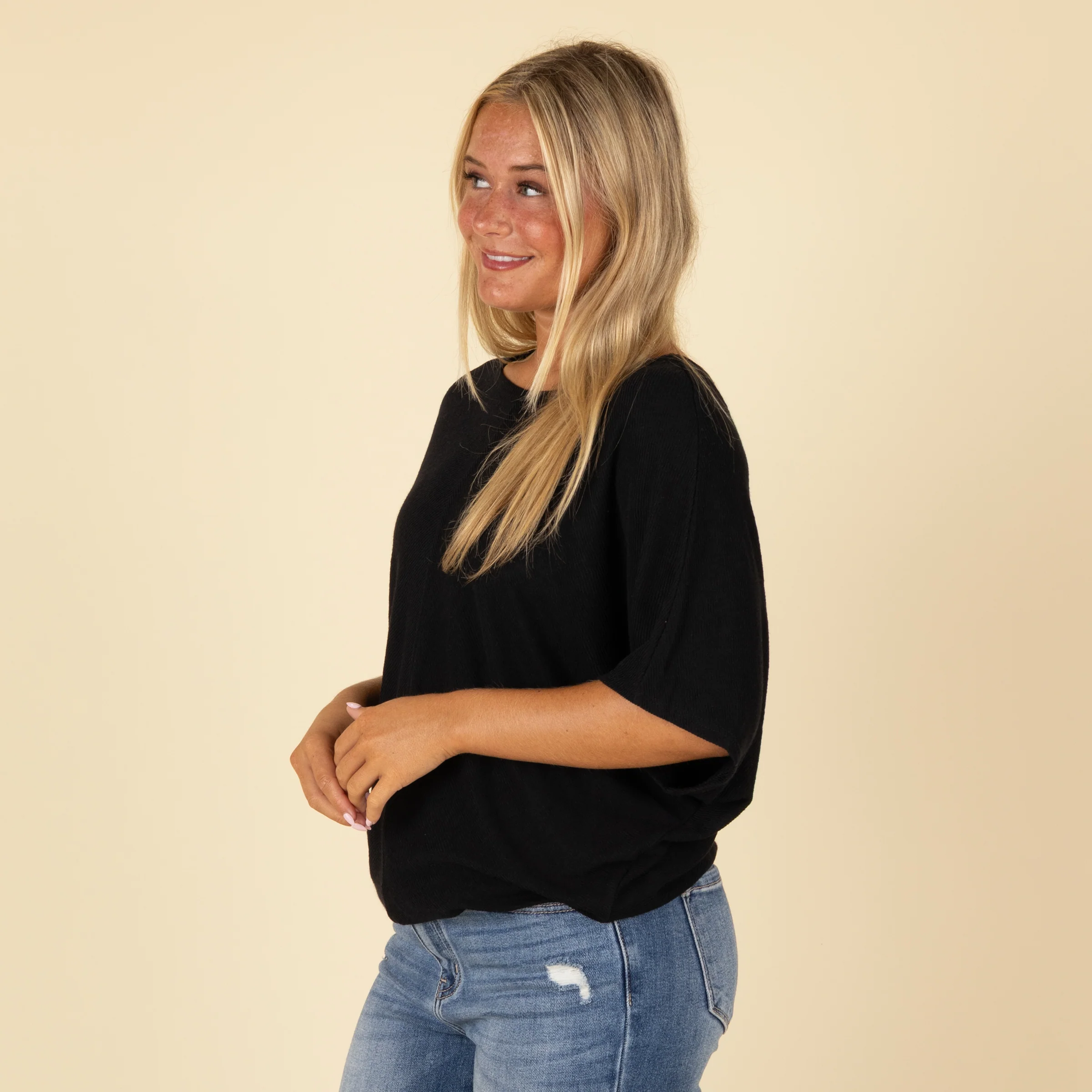 Short Sleeve Miter Ribbed Cocoon Top - Image 2