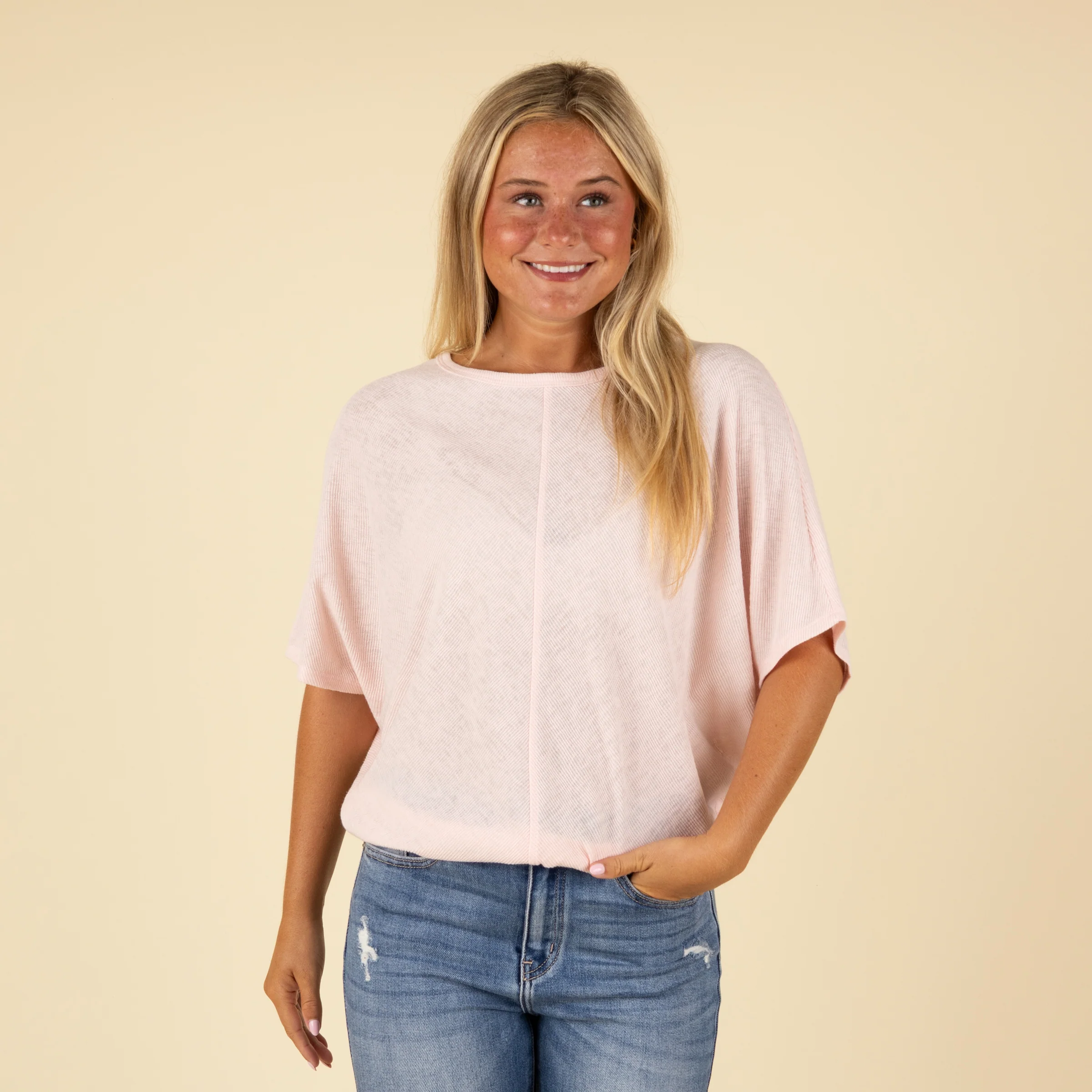 Short Sleeve Miter Ribbed Cocoon Top - Image 4