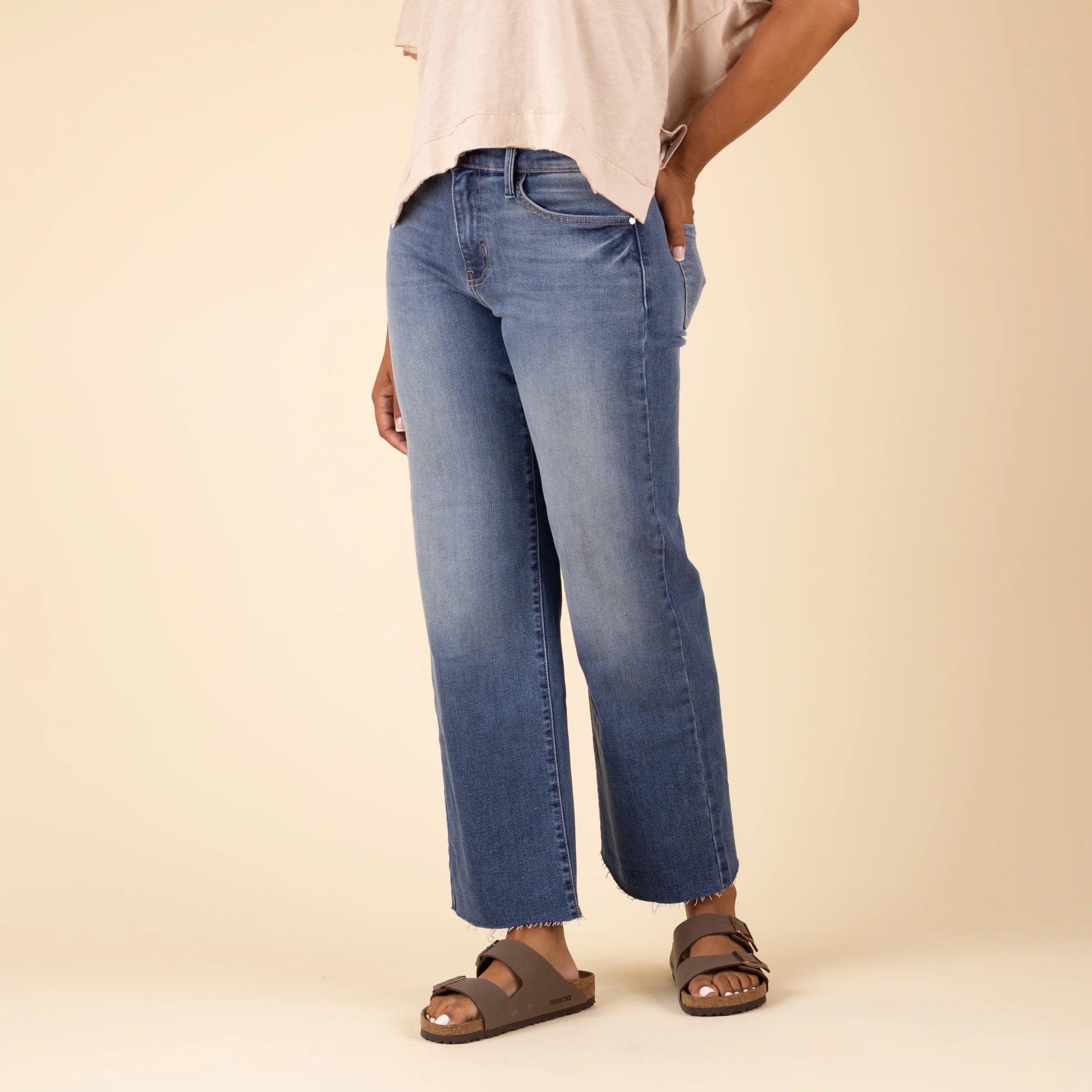Slim Palazzo Jeans in Medium Wash - Image 3