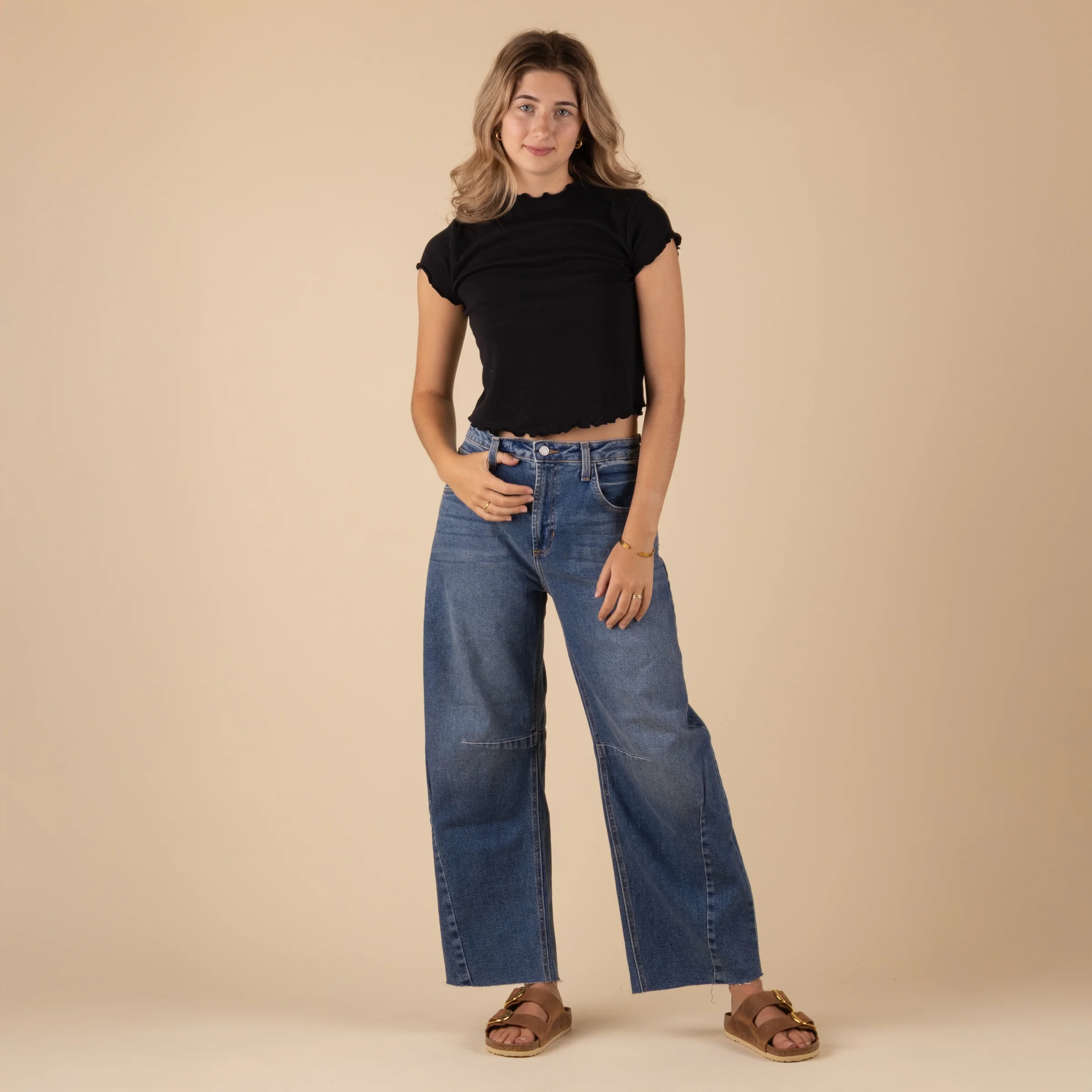 Medium Wash Seamed Barrel Jeans