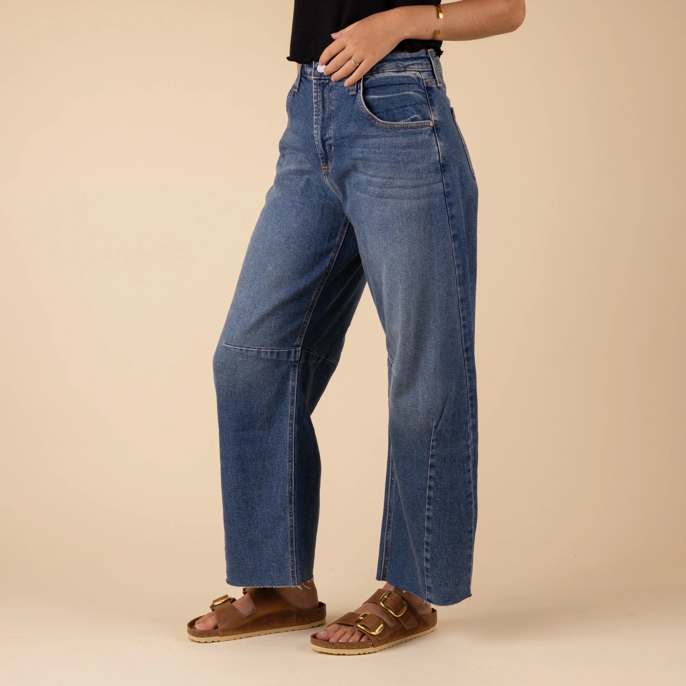 Medium Wash Seamed Barrel Jeans - Image 5