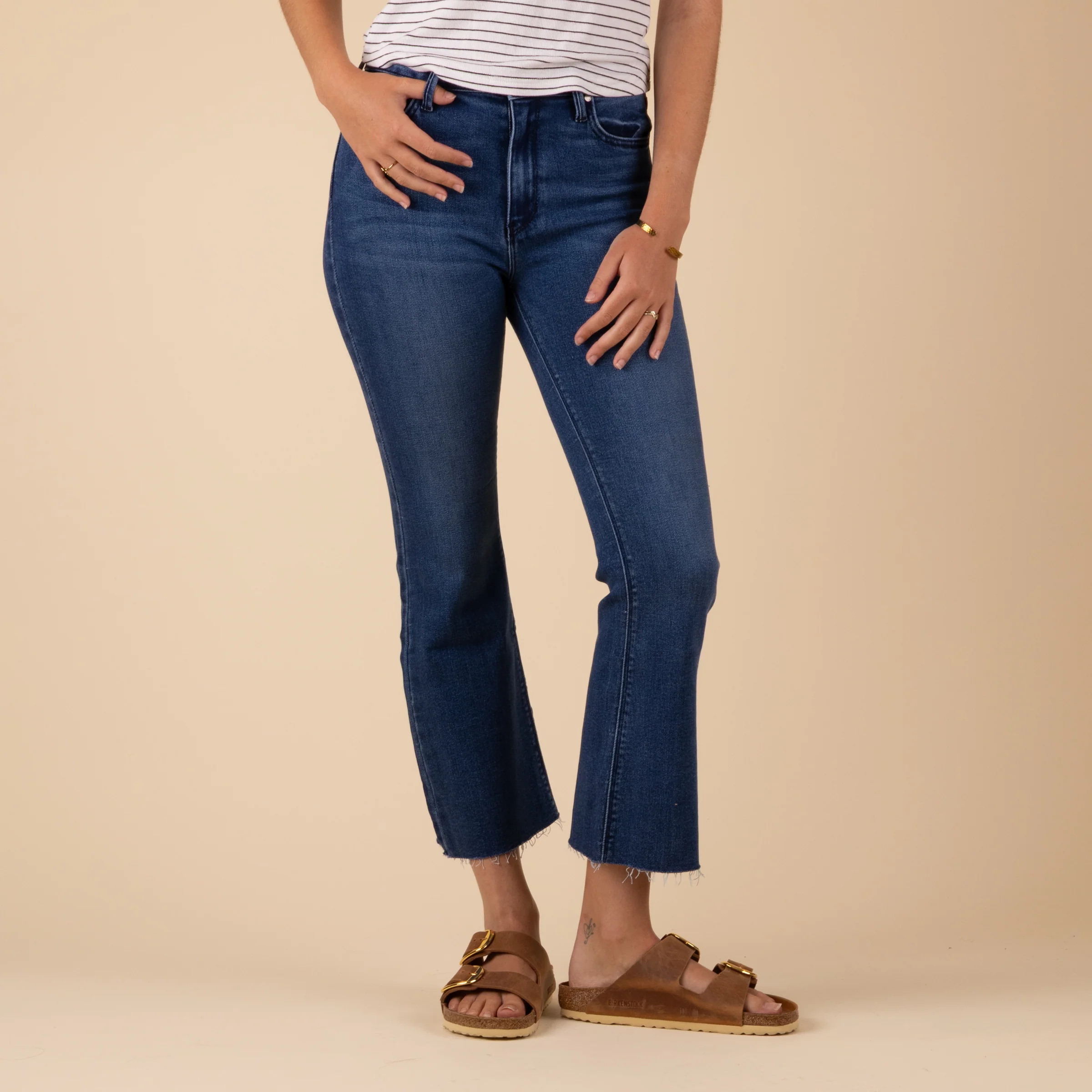 Tonal Crop Flare Jeans in Dark Wash