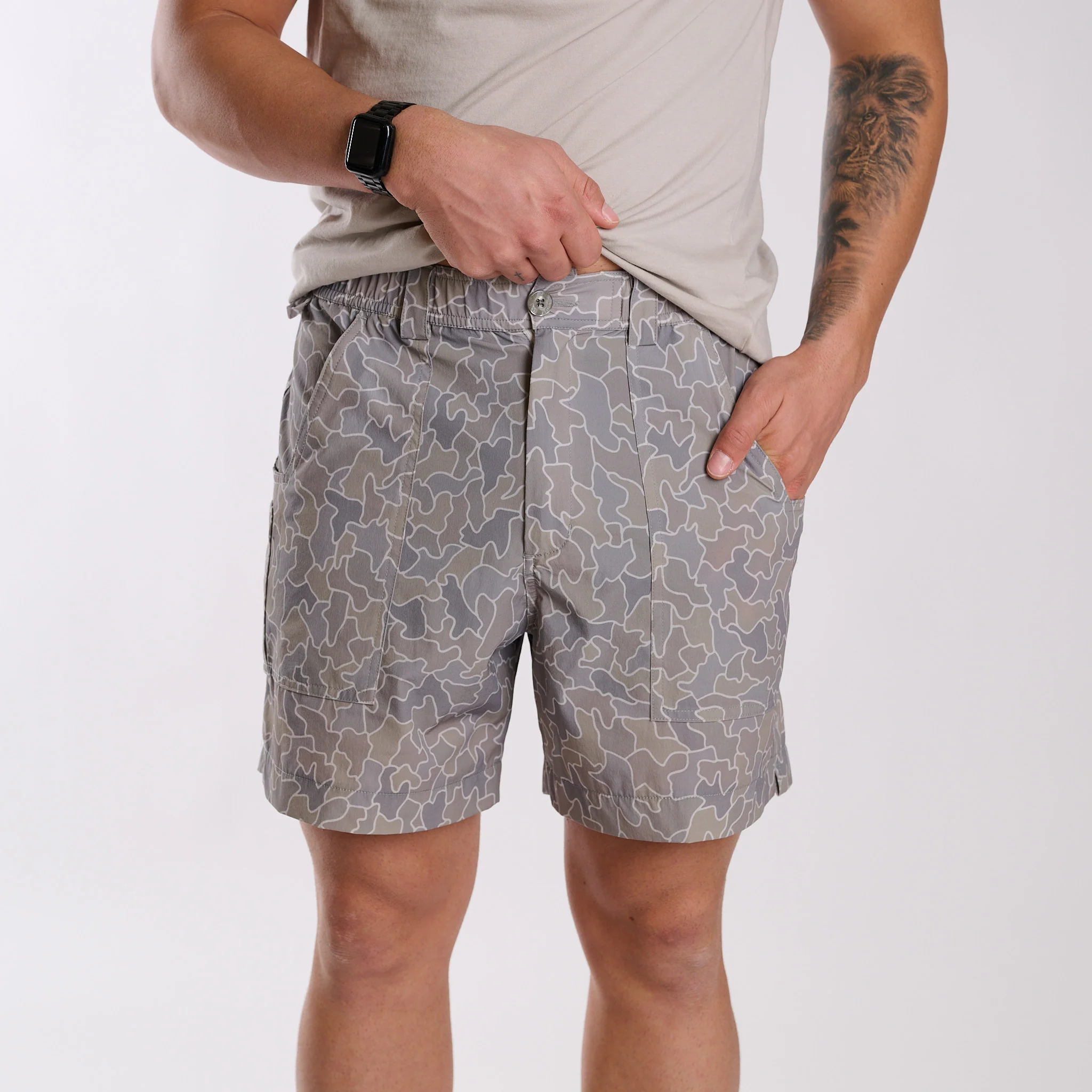 6 Inch Chum Shorts in Gray Cobblestone Camo