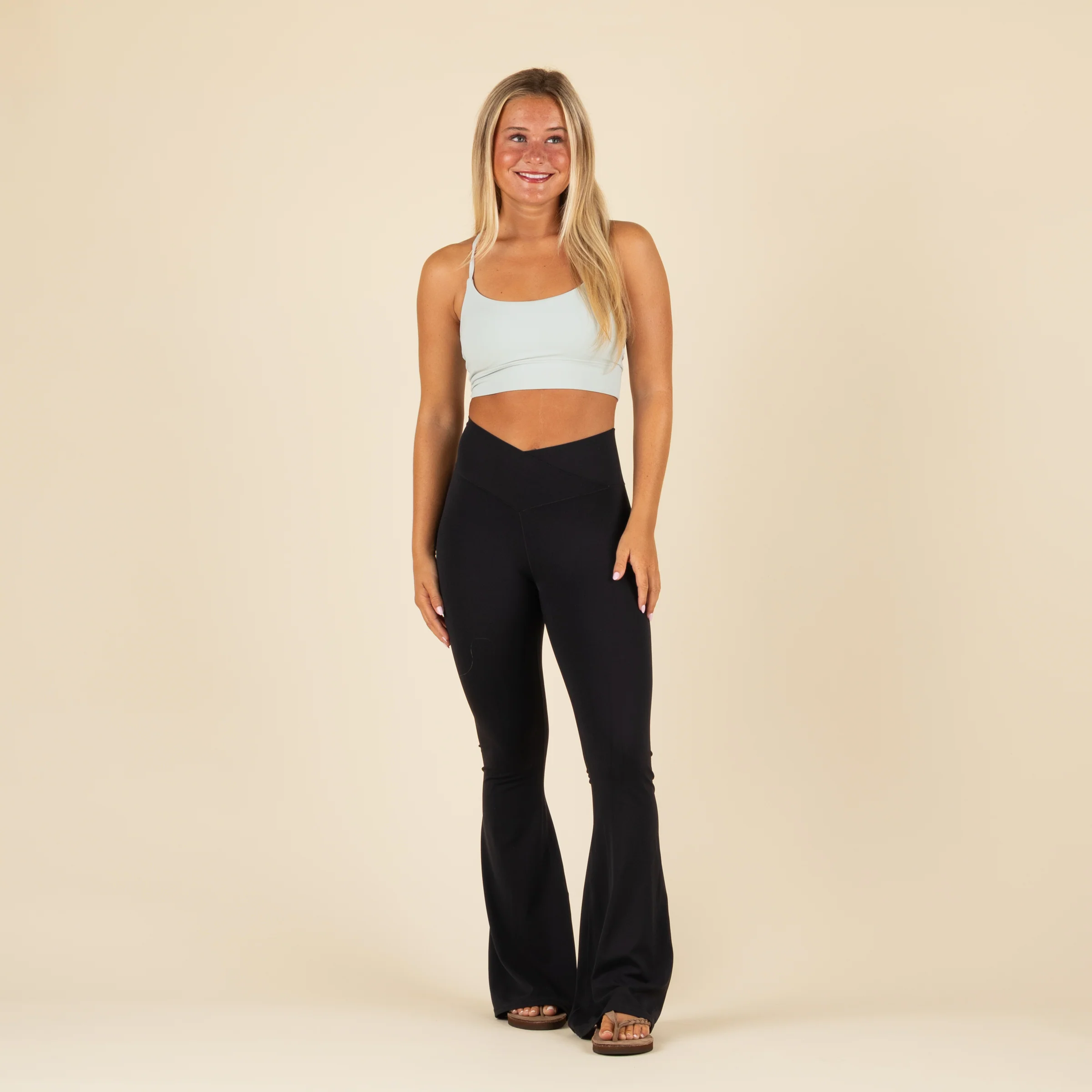Black High Waisted Flare Leggings - Image 2