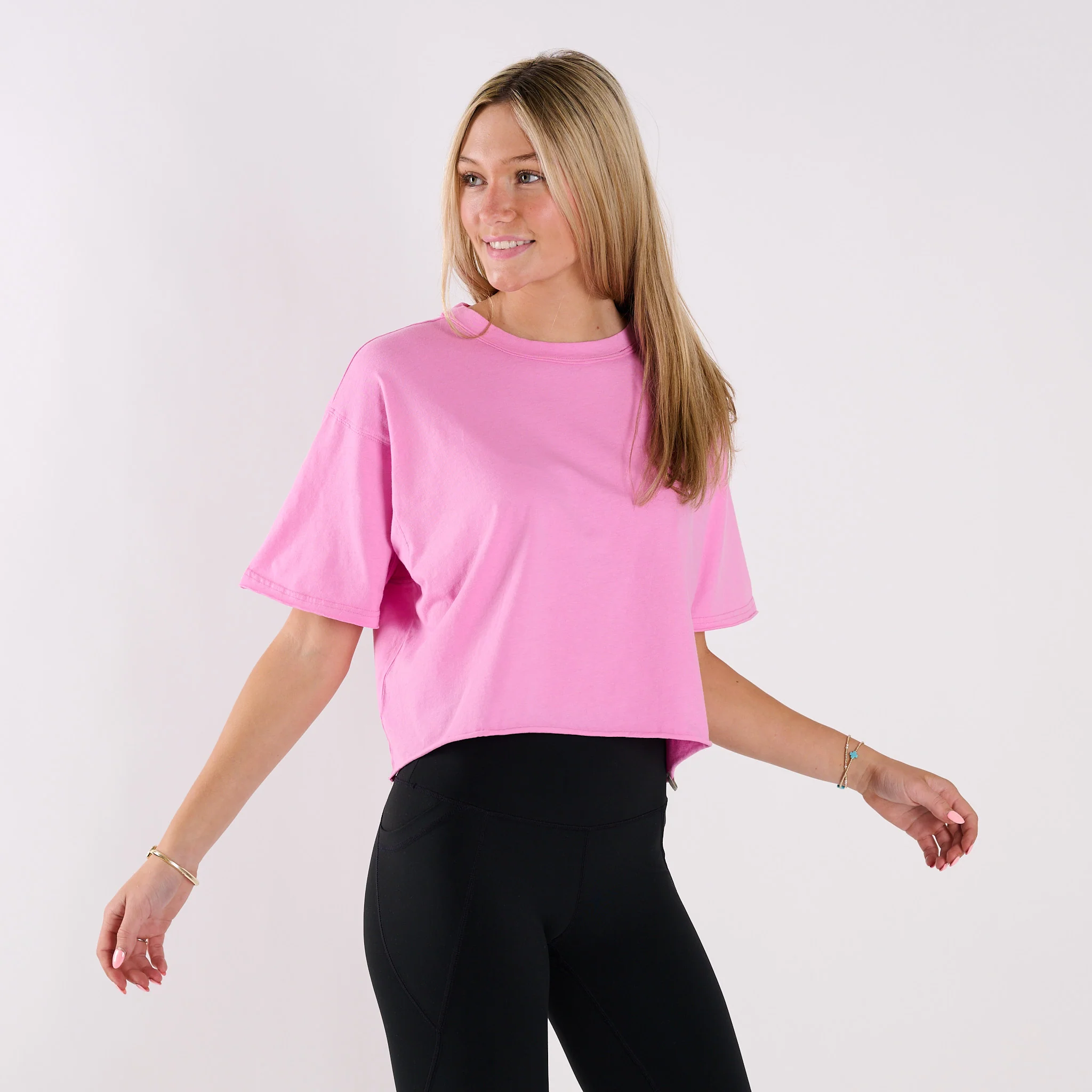 Short Sleeve Boxy Cropped Athletic Top in Royal Pink - Image 3
