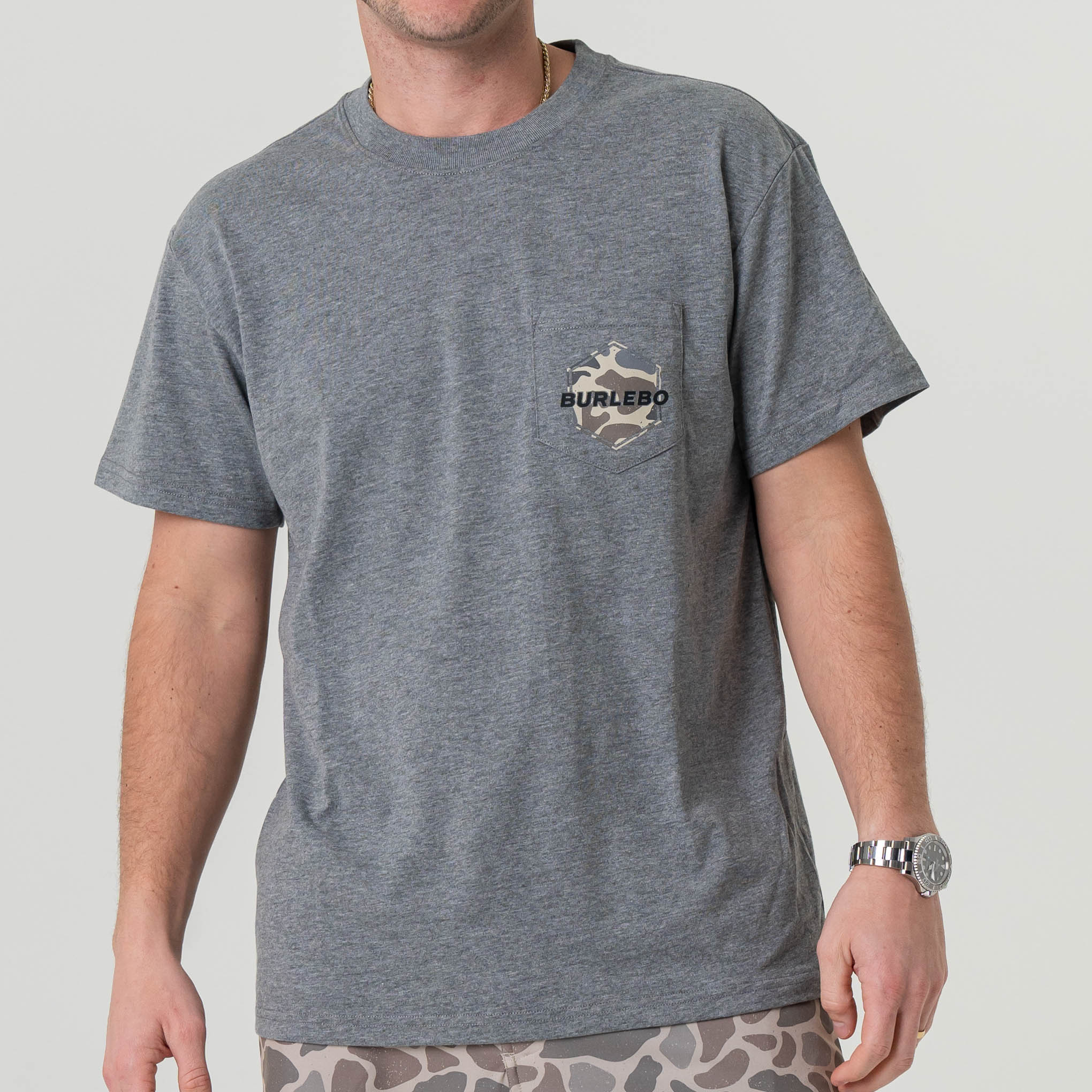 Rad Dad Deer Camo Short Sleeve T-Shirt in Dark Heather Grey - Image 4