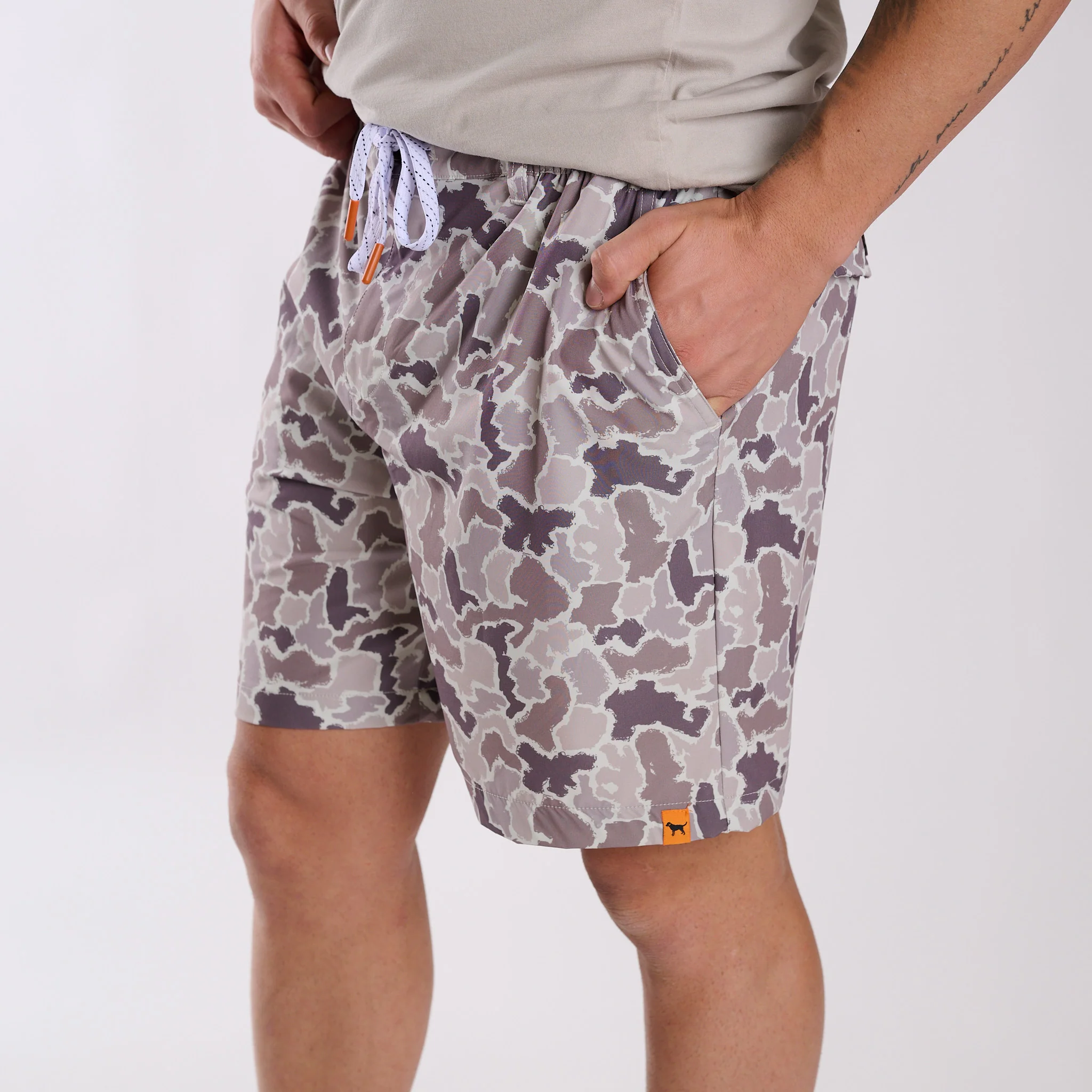 5-inch Drawstring Waist Shorts in Grey Camo - Image 2