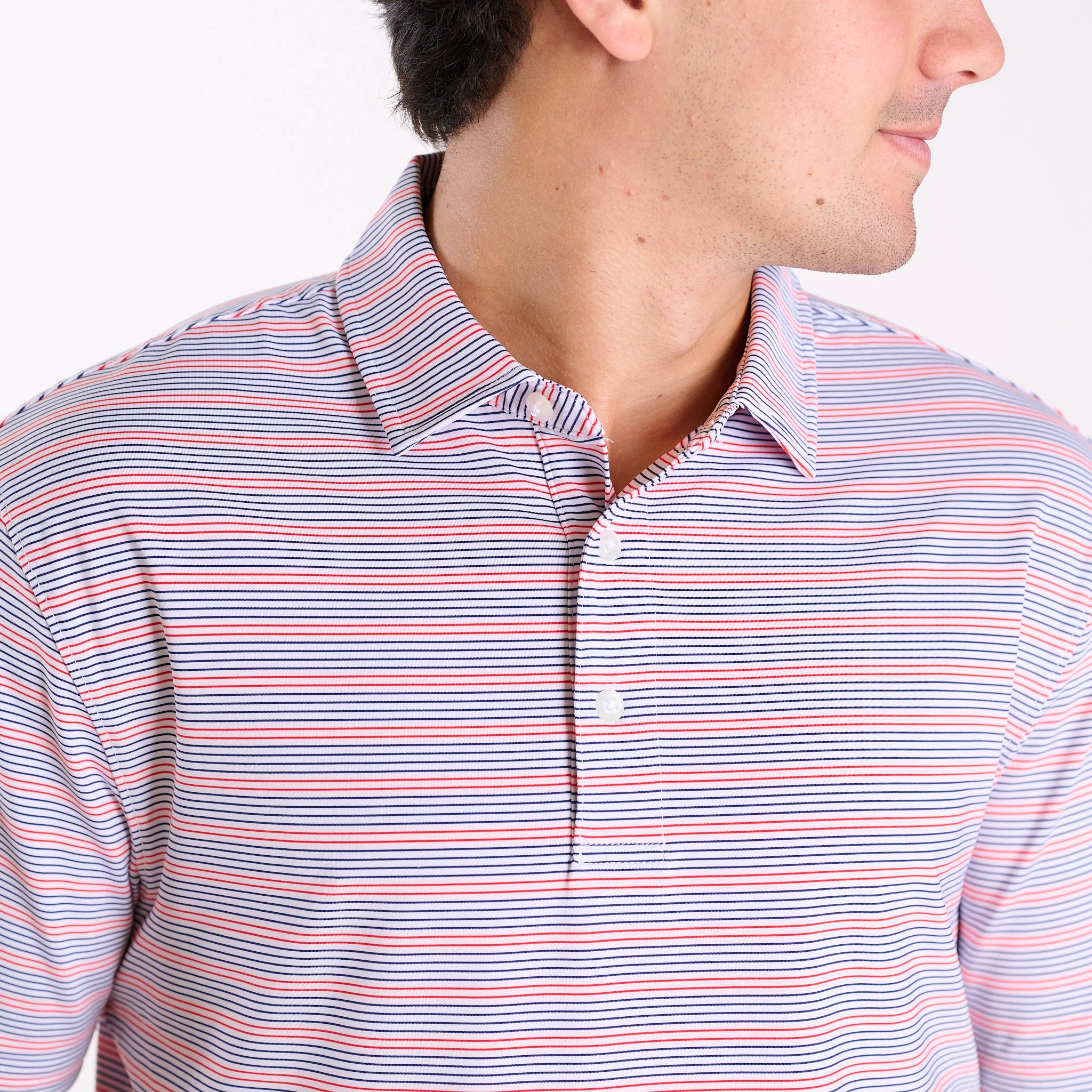Men's Red and Blue Striped UPF Polo - Image 2