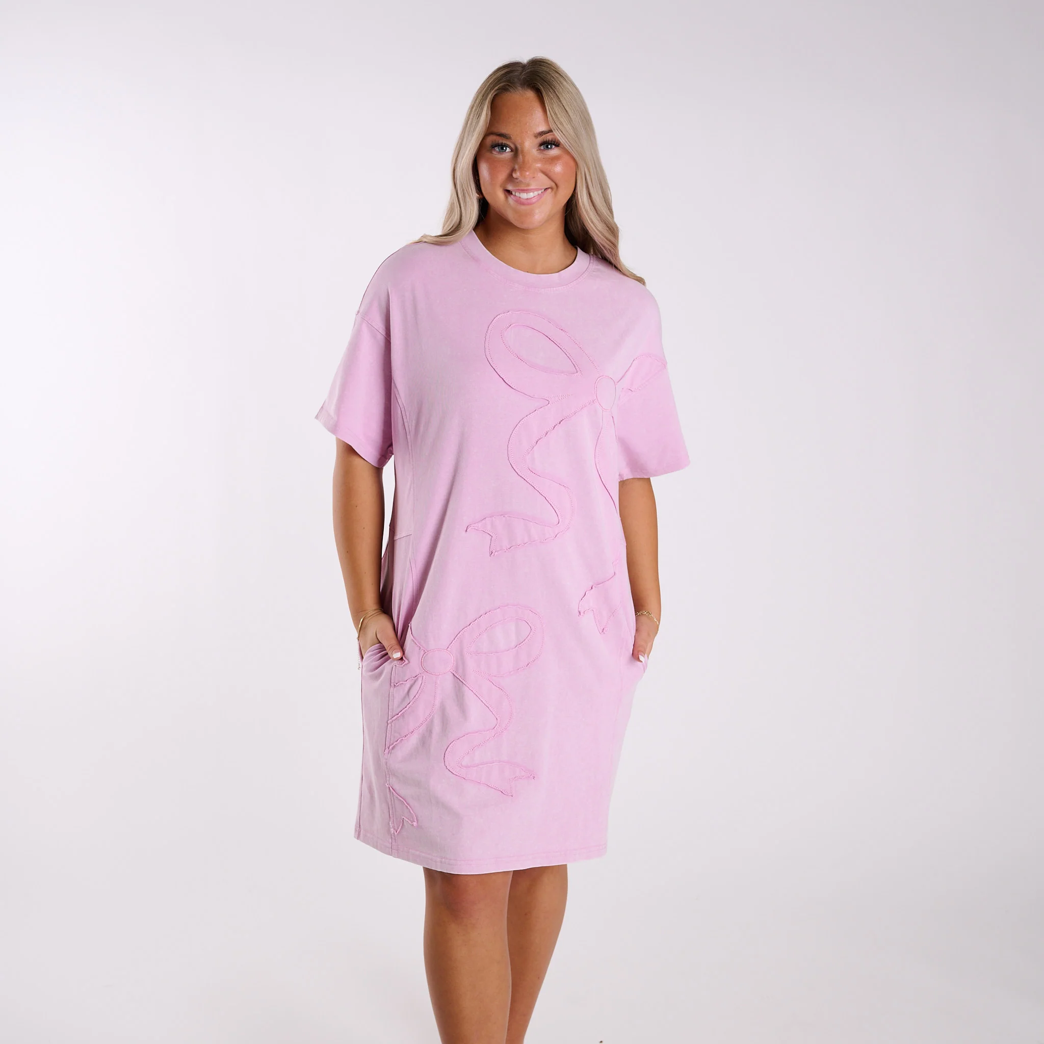 Pink Bow Knit Dress
