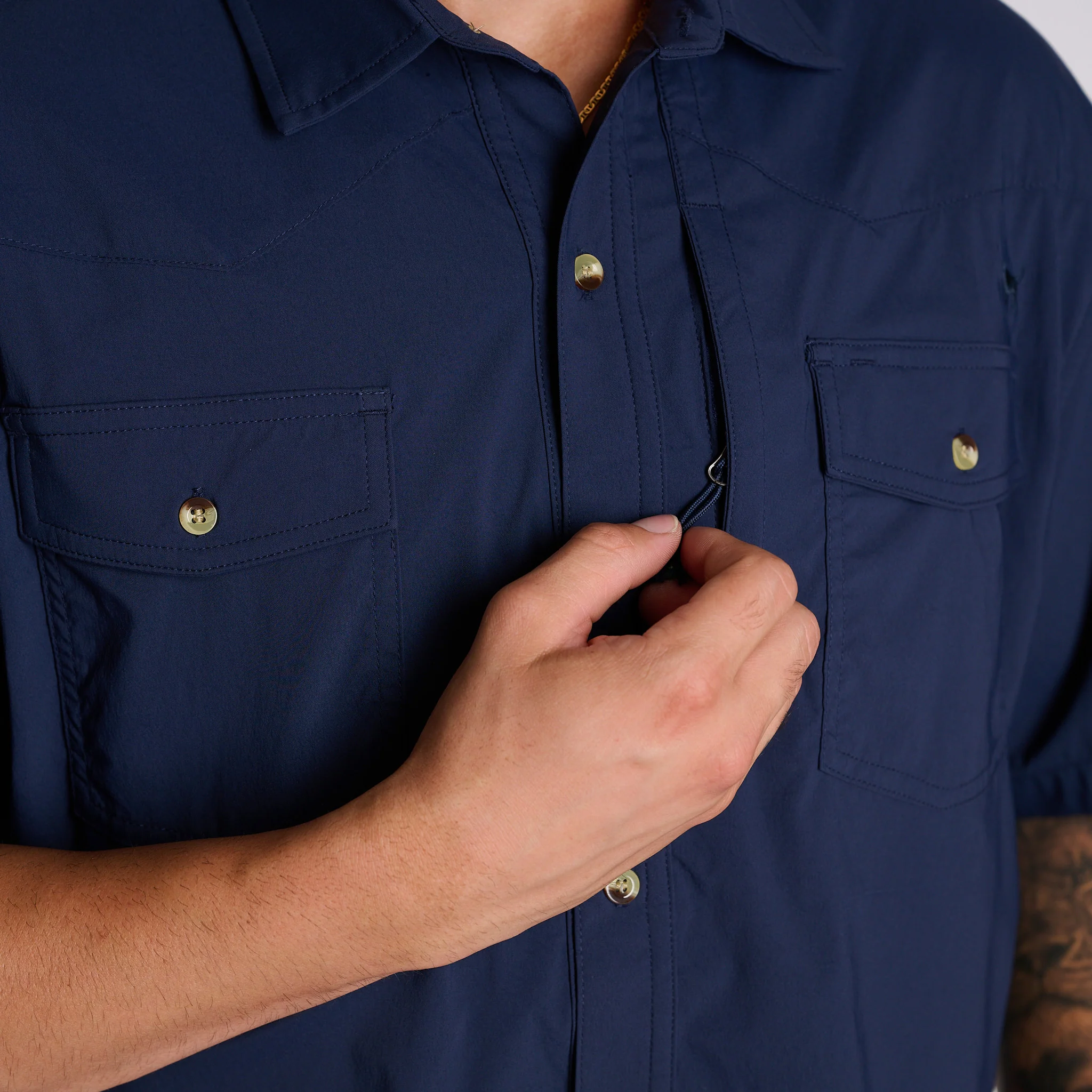 Top Dry Short Sleeve Button Down Shirt in Navy - Image 3