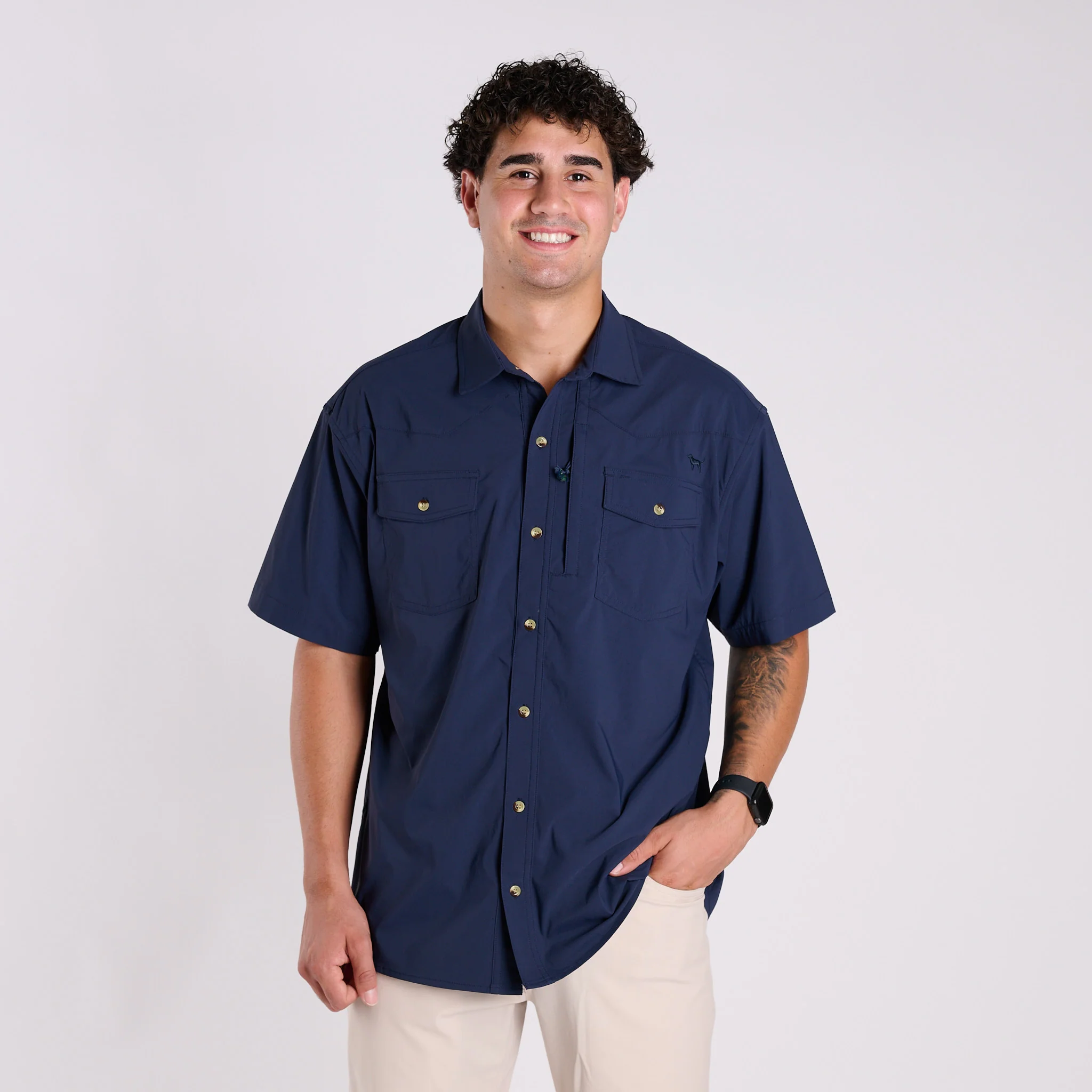 Top Dry Short Sleeve Button Down Shirt in Navy - Image 4