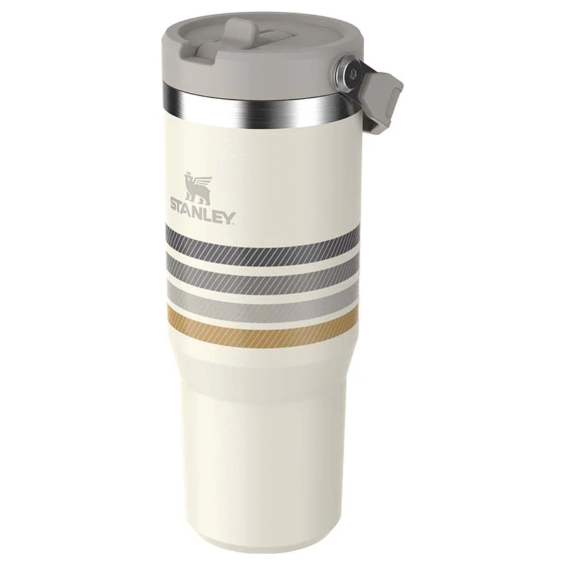 The 30oz IceFlow Flip Straw Tumbler in Cream Ash Stripe - Image 3