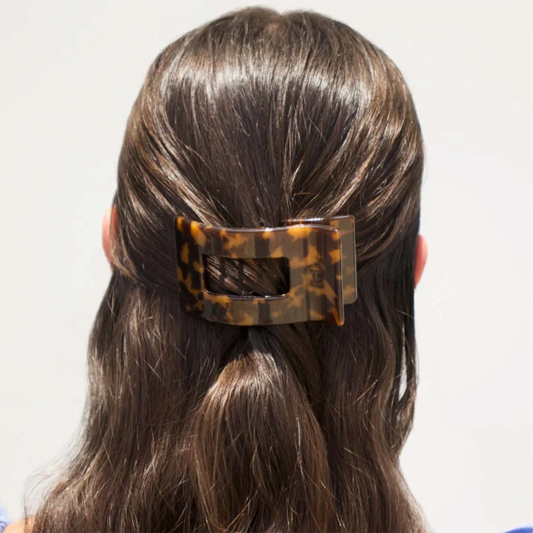 Small Flat Rectangle Hair Clip in Tortoise - Image 2