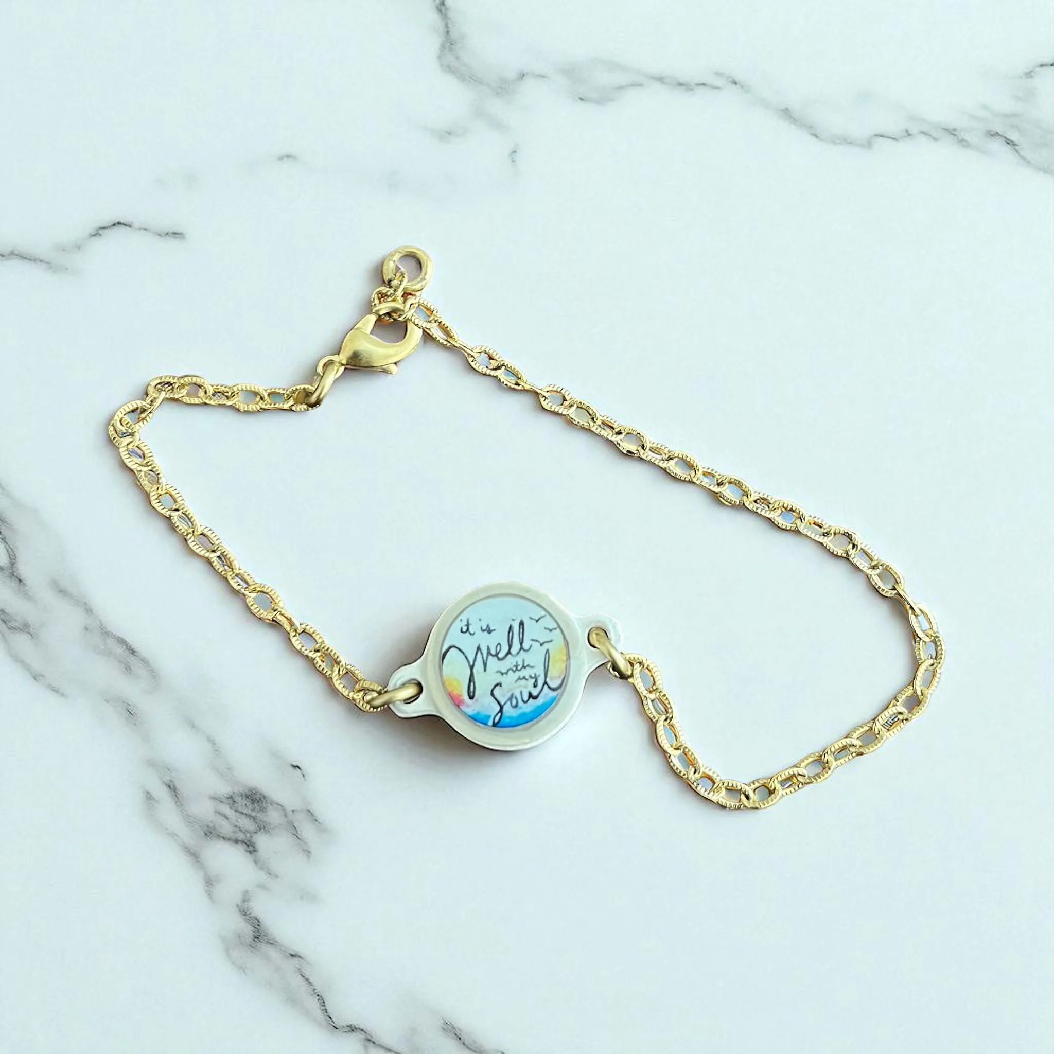 Tap To Pray It Is Well 14K Gold Bracelet