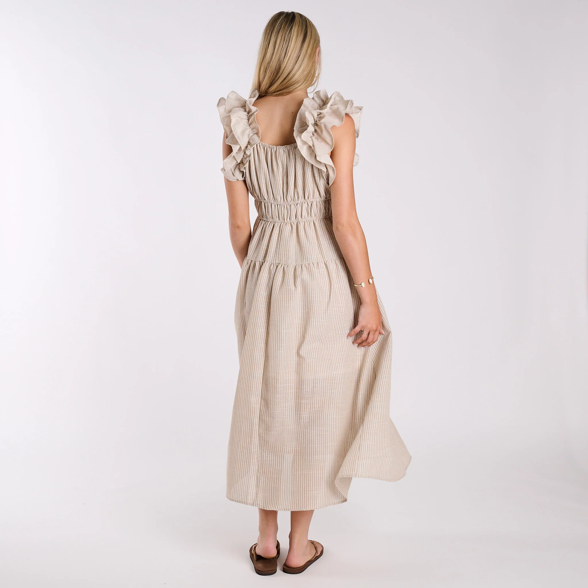 Ruffle Shoulder Striped Maxi Dress - Image 13