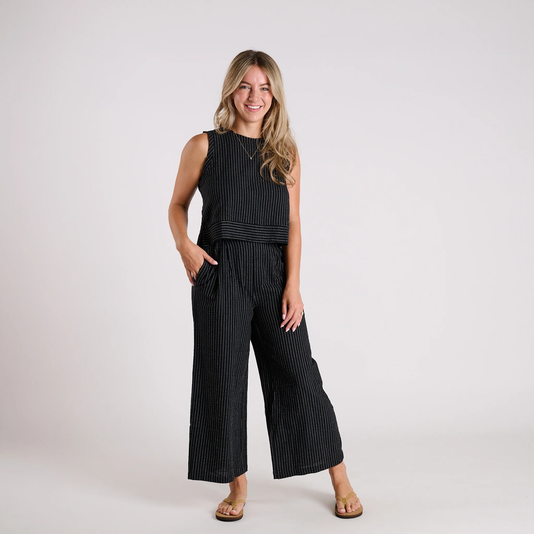 Sleeveless Striped Woven Set